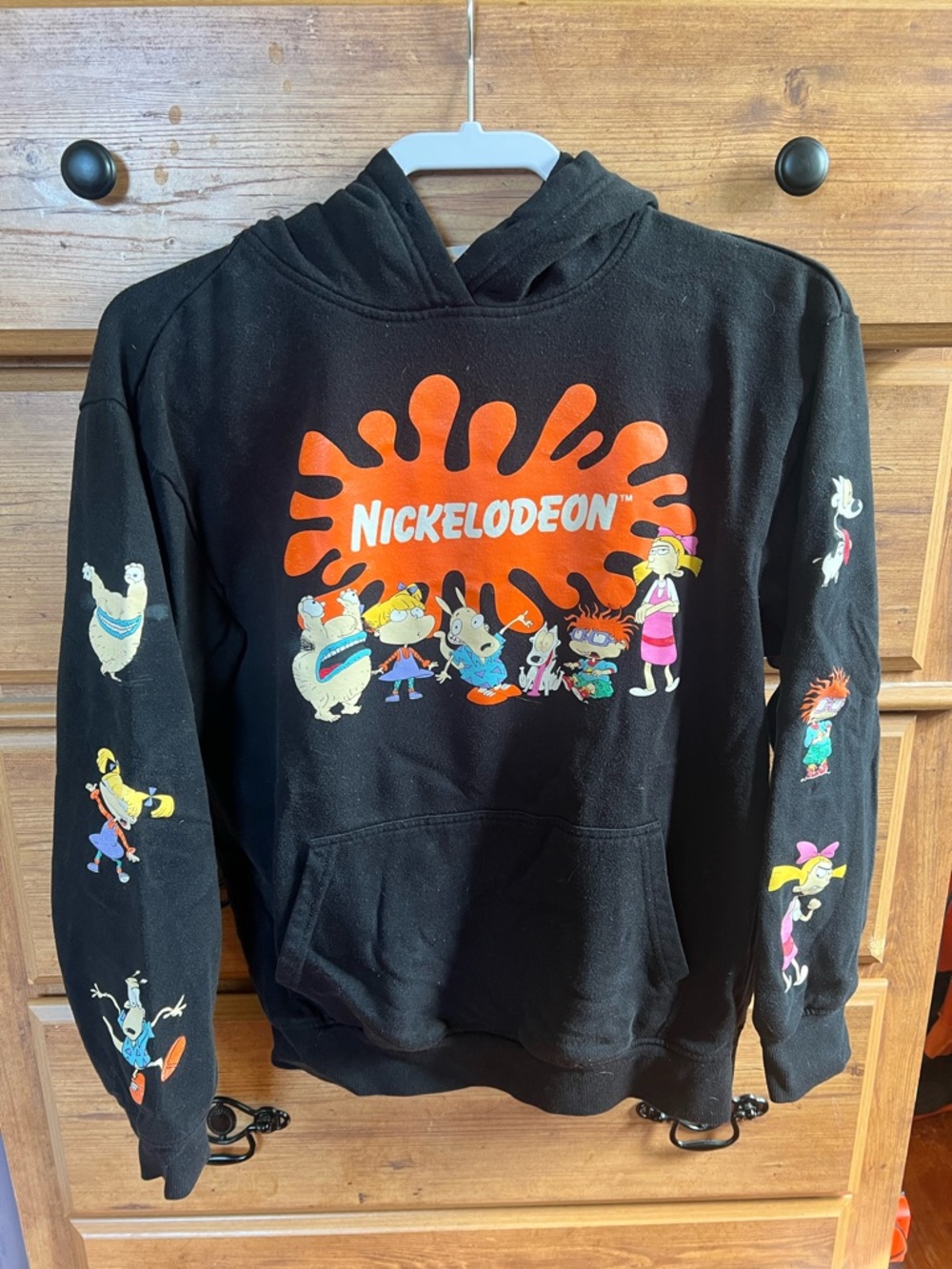 Nickelodeon Black Hoodie with Orange Slime Logo and Multicolor Characters